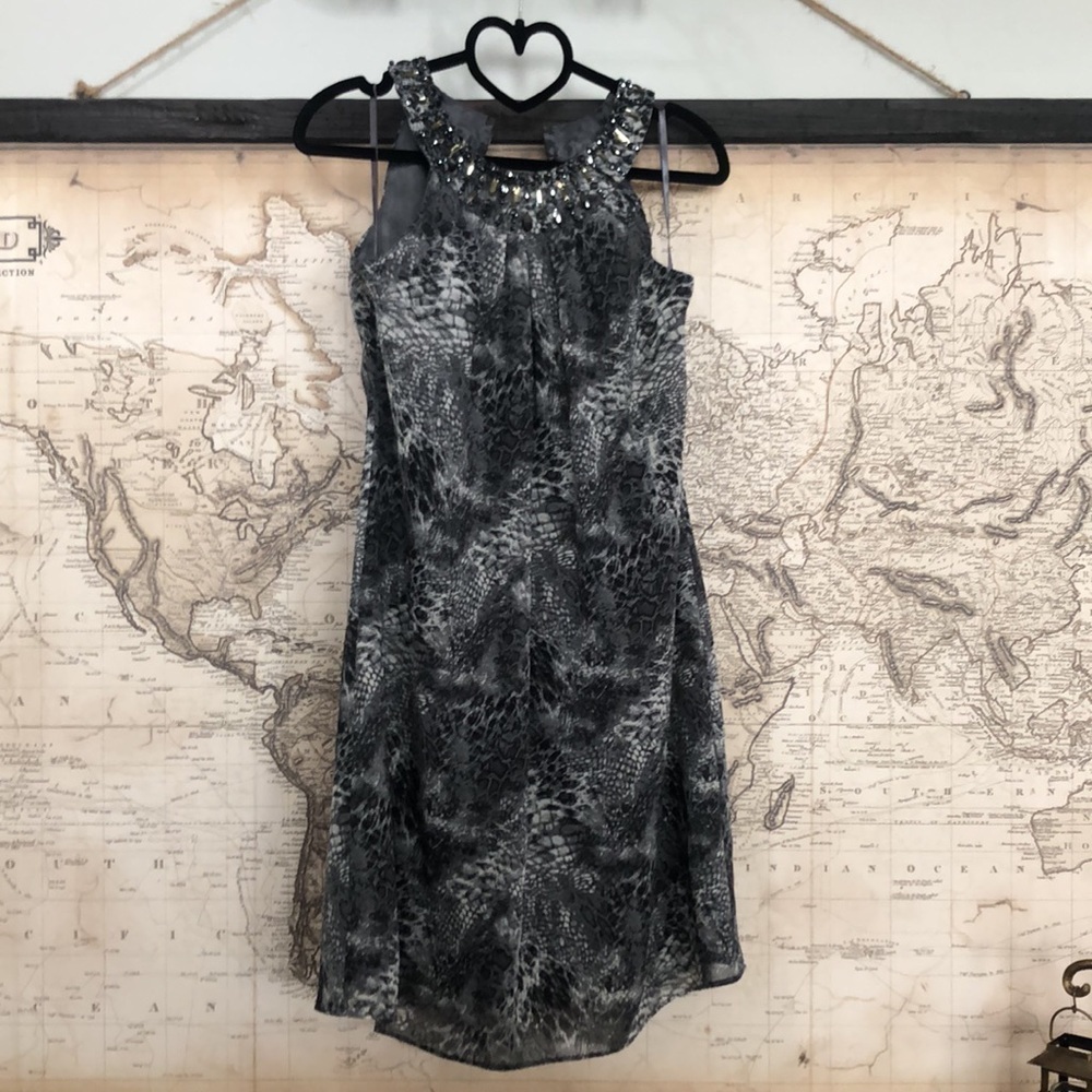 WHBM Gray Python Print - Jeweled Dress Size 2